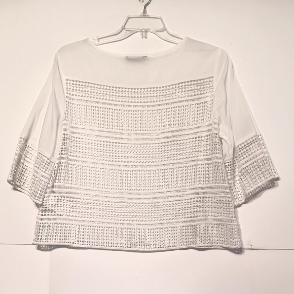 Banana Republic Eyelet Boho Chic White Blouse  Lg Lined 3/4 Sleeve Versatile - Picture 3 of 11